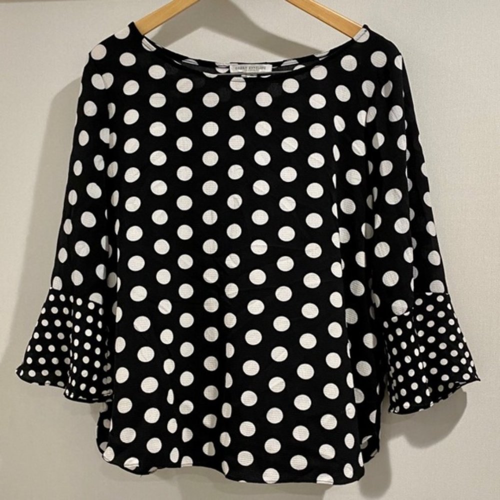 Black and White Polka Dot Blouse with Bell Sleeves